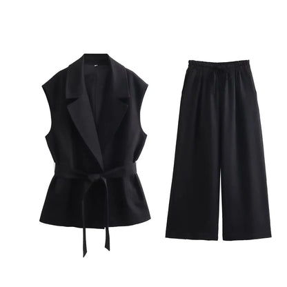 Women's Longline Tailored Vest Set – Noelle – Black