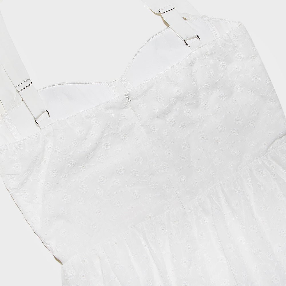 Women's White Lace Midi Dress with Wide Straps – Nivia – view 7