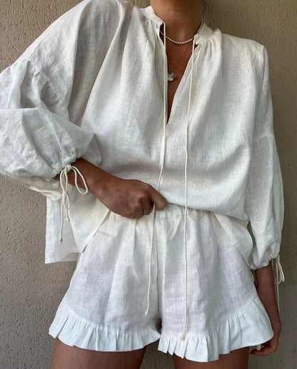 Women's Ruffled Shirt and Shorts Set – Fallon