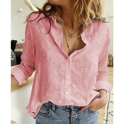 Women's Linen Button-Down Shirt – Bella – Pink