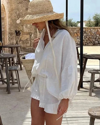 Women's Ruffled Shirt and Shorts Set – Fallon – view 3