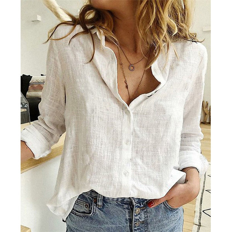 Women's Linen Button-Down Shirt – Bella – White