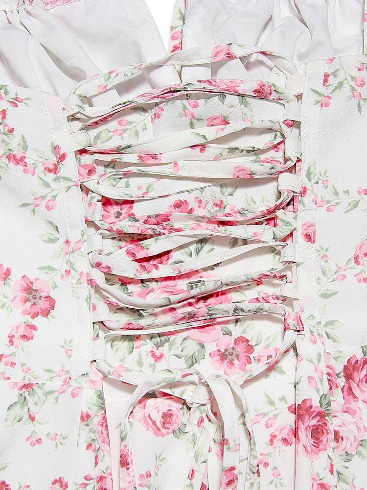 Women's Floral Midi Dress with Wide Straps – Francesca – view 6