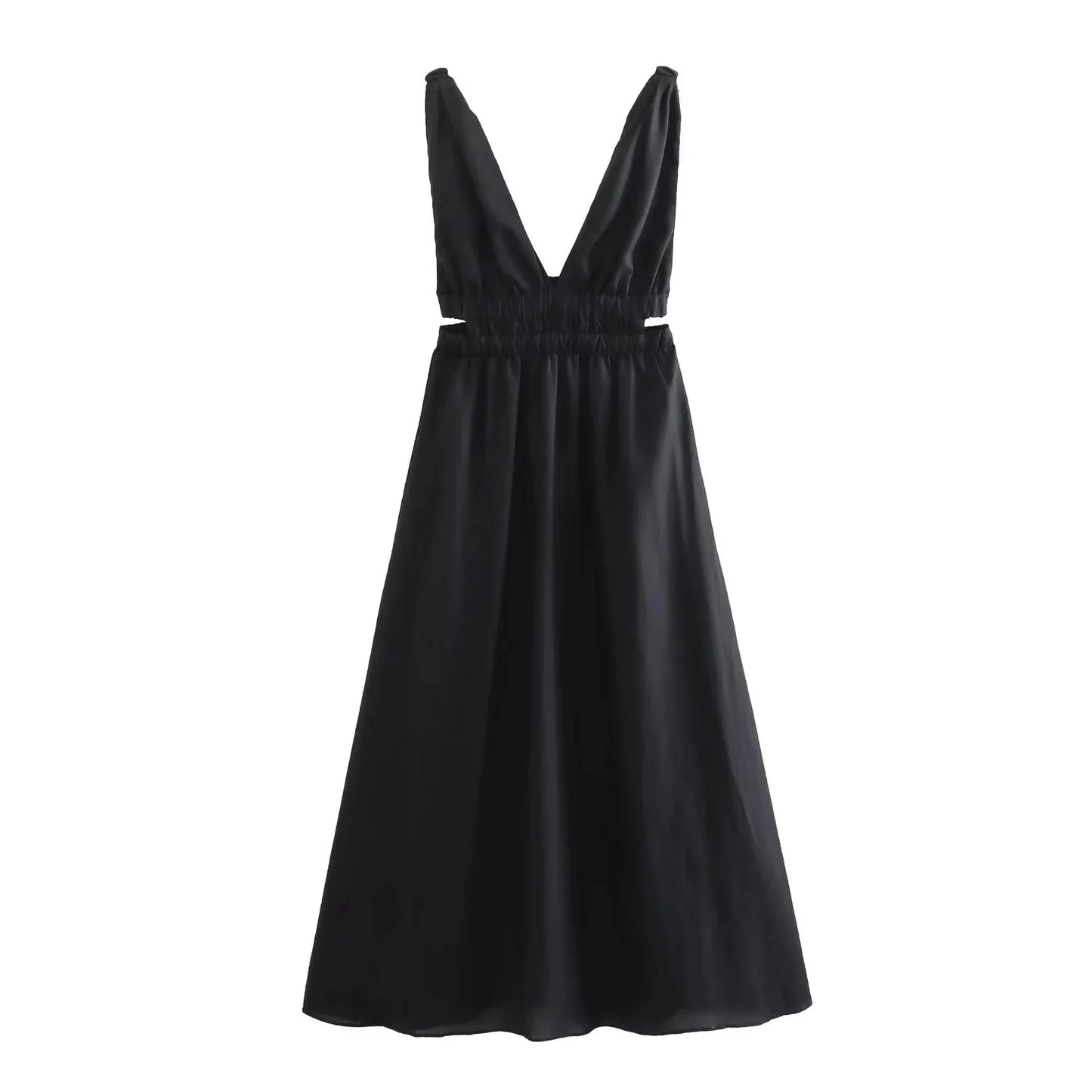 Women's Midi V-Neck Dress – Oakley – Black