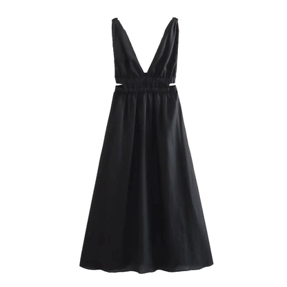 Women's Midi V-Neck Dress – Oakley – Black