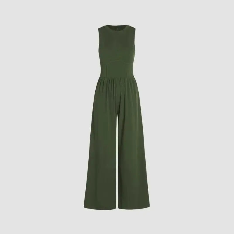 Women's High-Waist Jumpsuit – Summer – Green