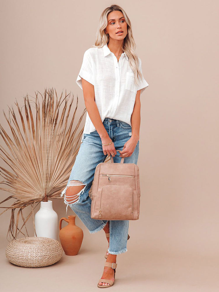Women's Short-Sleeve Linen Shirt – Saffron