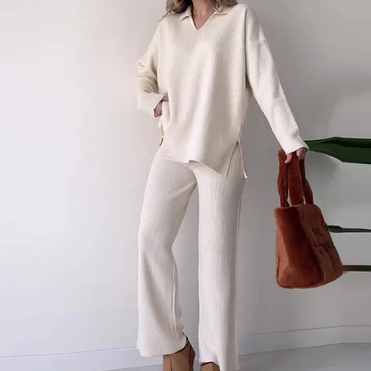 Women's V-Neck Two-Piece Set – Carina – White