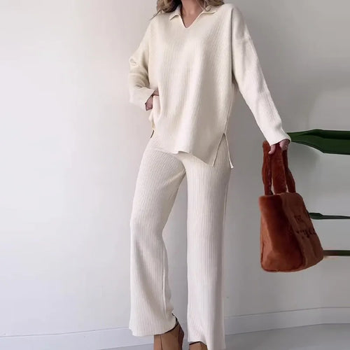 Women's V-Neck Two-Piece Set – Carina – White