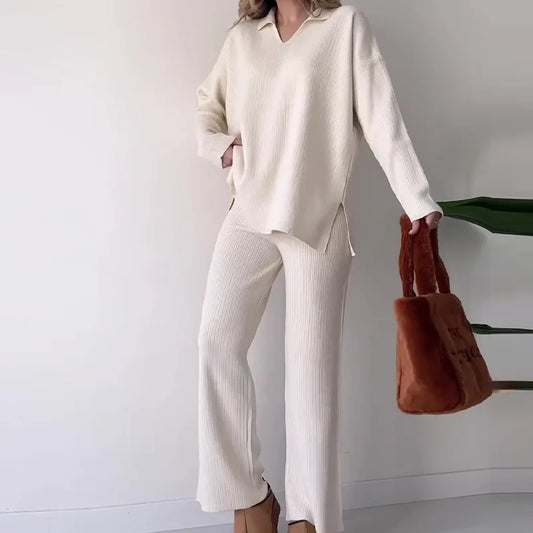 Women's V-Neck Two-Piece Set – Carina – White