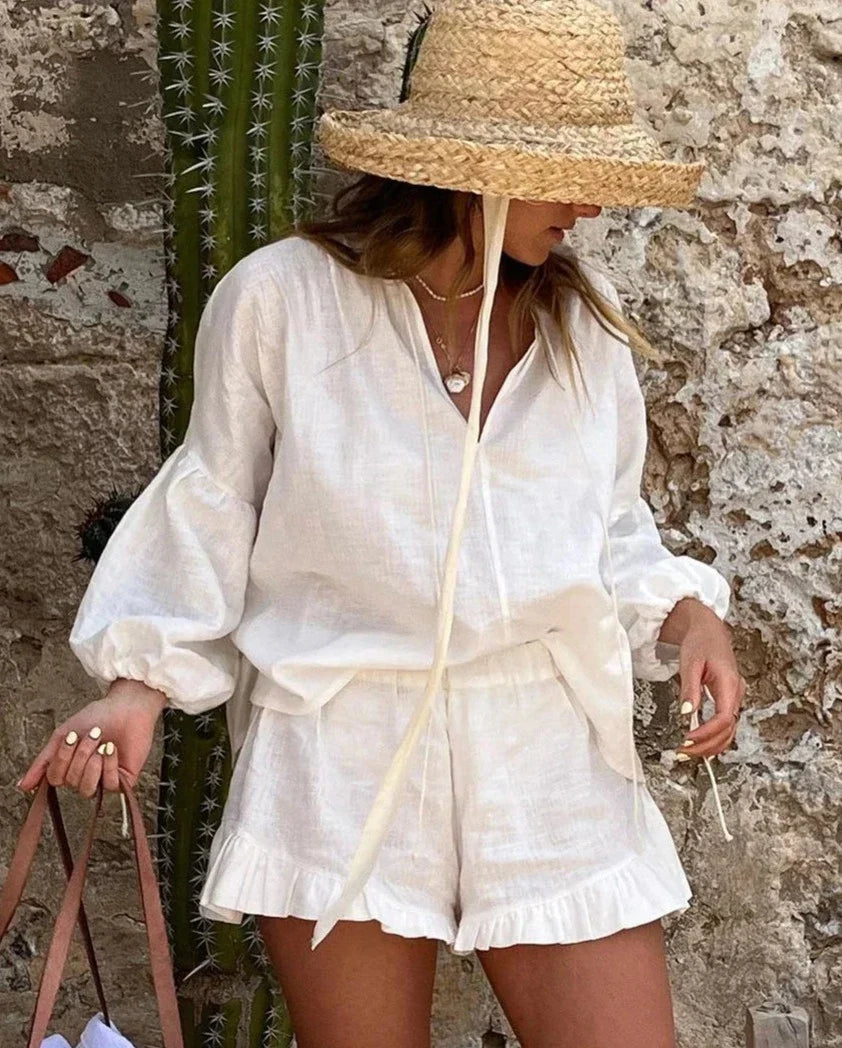 Women's Ruffled Shirt and Shorts Set – Fallon – view 2