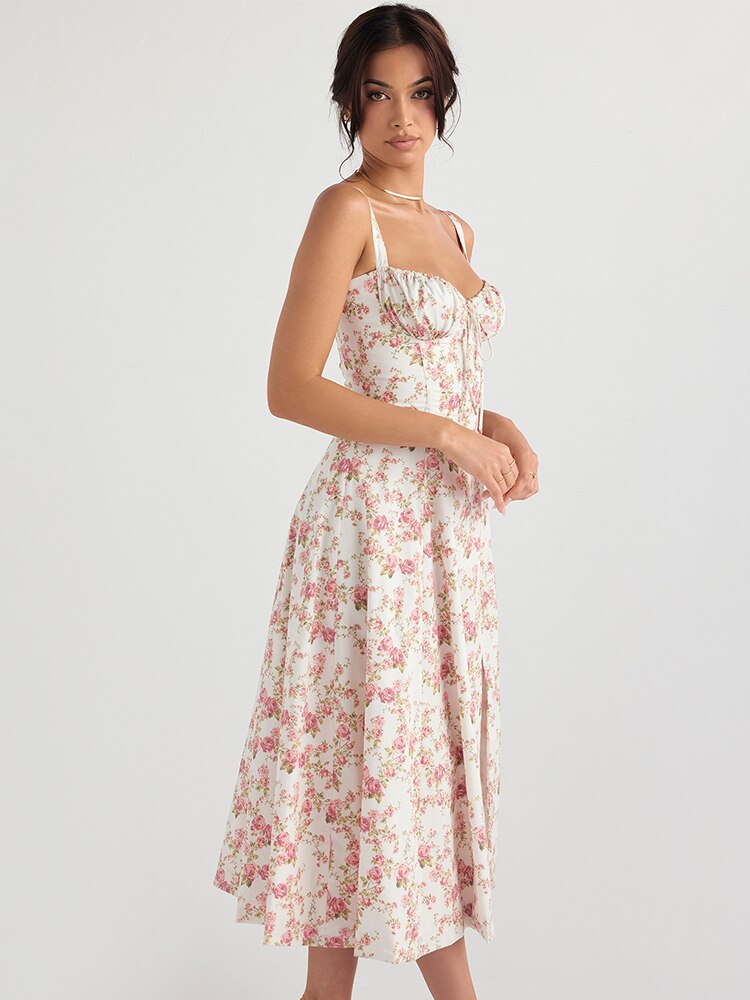 Women's Floral Midi Dress with Wide Straps – Francesca – view 2