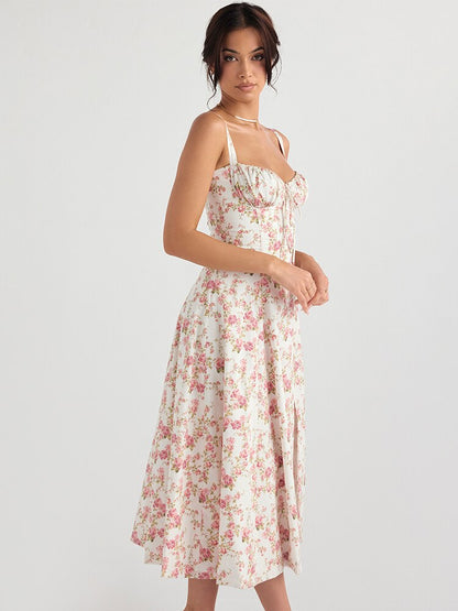 Women's Floral Midi Dress with Wide Straps – Francesca – view 2