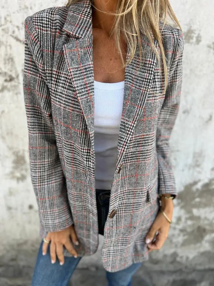 Women's Long Plaid Button Coat – Tallulah – Red