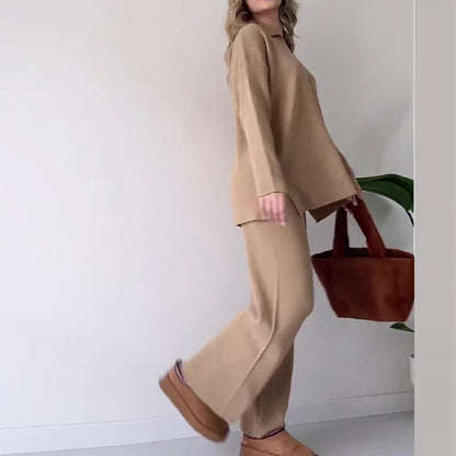 Women's V-Neck Two-Piece Set – Carina – Beige