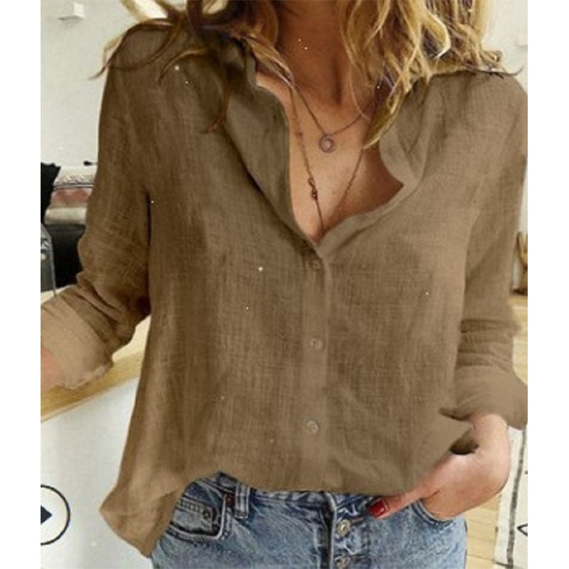Women's Linen Button-Down Shirt – Bella – Brown