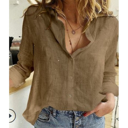 Women's Linen Button-Down Shirt – Bella – Brown