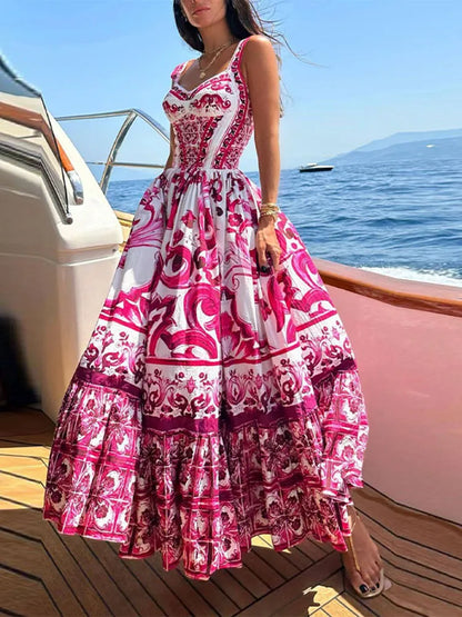 Women's Long Printed Dress – Kai – Red