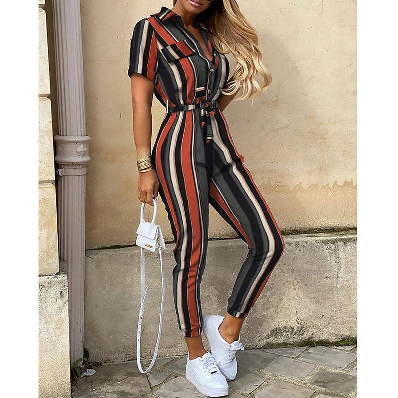 Women's Bomber-Style Jumpsuit – Evelyn – Striped