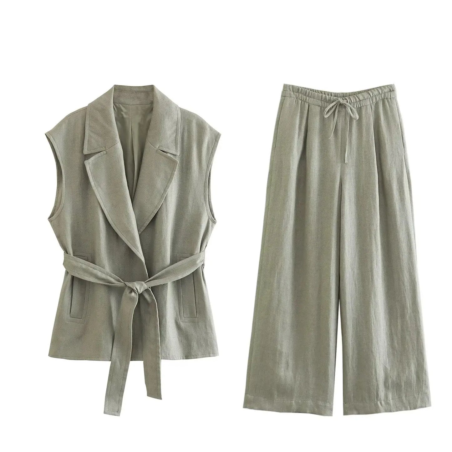 Women's Longline Tailored Vest Set – Noelle – Green