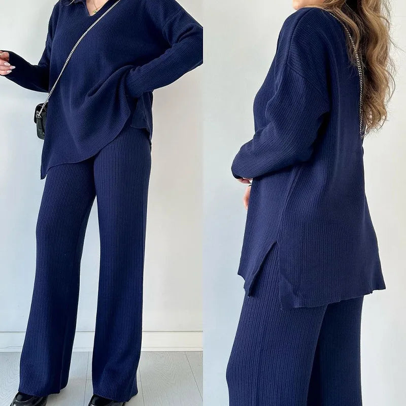 Women's V-Neck Two-Piece Set – Carina – Blue