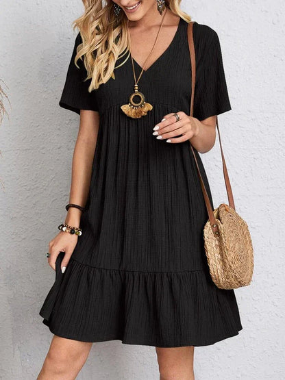 Women's Midi Dress with Ruffled Sleeves – Kyra – Black