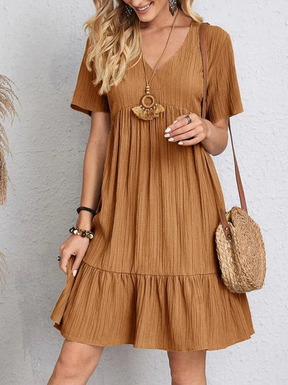 Women's Midi Dress with Ruffled Sleeves – Kyra – Brown
