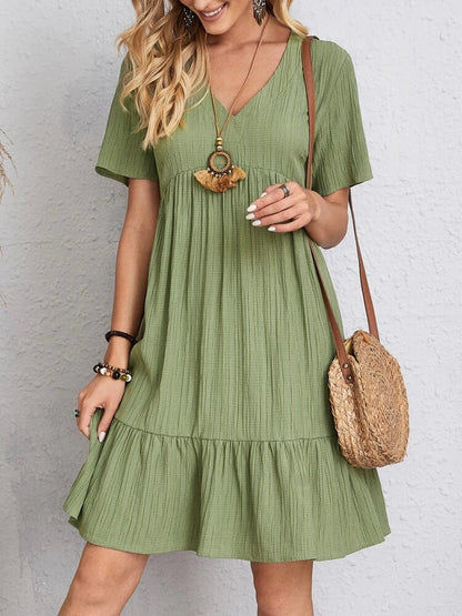 Women's Midi Dress with Ruffled Sleeves – Kyra – Green