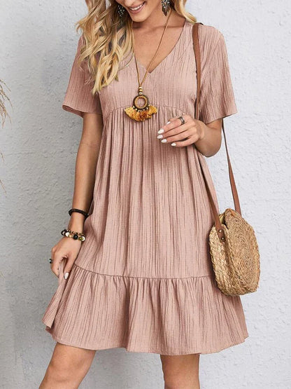 Women's Midi Dress with Ruffled Sleeves – Kyra – Pink