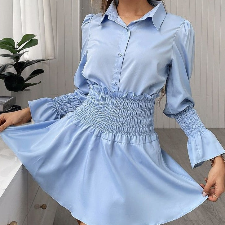 Women's Satin-Collar Dress – Paty – Blue
