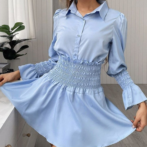 Women's Satin-Collar Dress – Paty – Blue