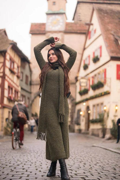 Women's Long Wool Dress – Julie – Green