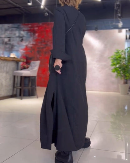 Long Relaxed Dress with Lapel and Side Slit – Ilaria – view 2