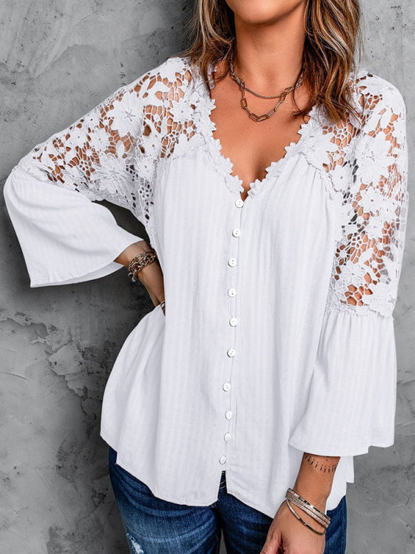 Women's Lace-Back Blouse – Fleur – White