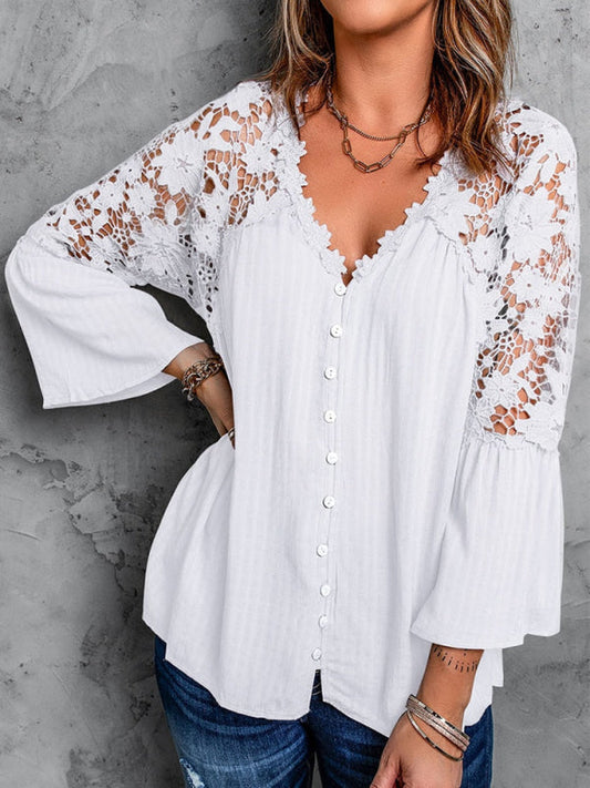 Women's Lace-Back Blouse – Fleur – White