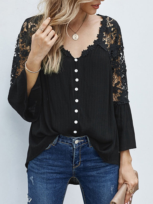 Women's Lace-Back Blouse – Fleur – Black