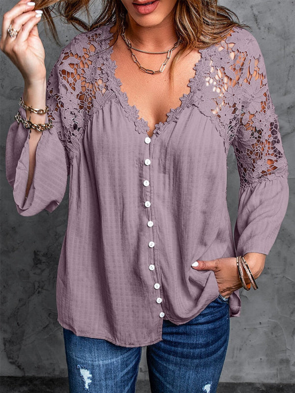 Women's Lace-Back Blouse – Fleur – Purple