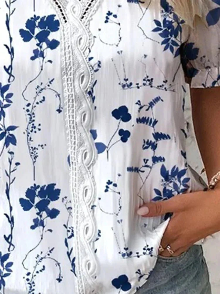 Women's Floral Short-Sleeve Blouse with Lace Detail – Neva – view 4