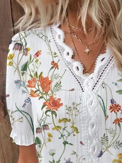 Women's Floral Short-Sleeve Blouse with Lace Detail – Neva – view 6