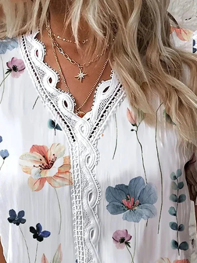 Women's Floral Short-Sleeve Blouse with Lace Detail – Neva – view 5