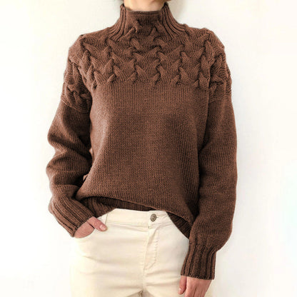 Women's Knit Turtleneck Sweater – Yasmin – Brown