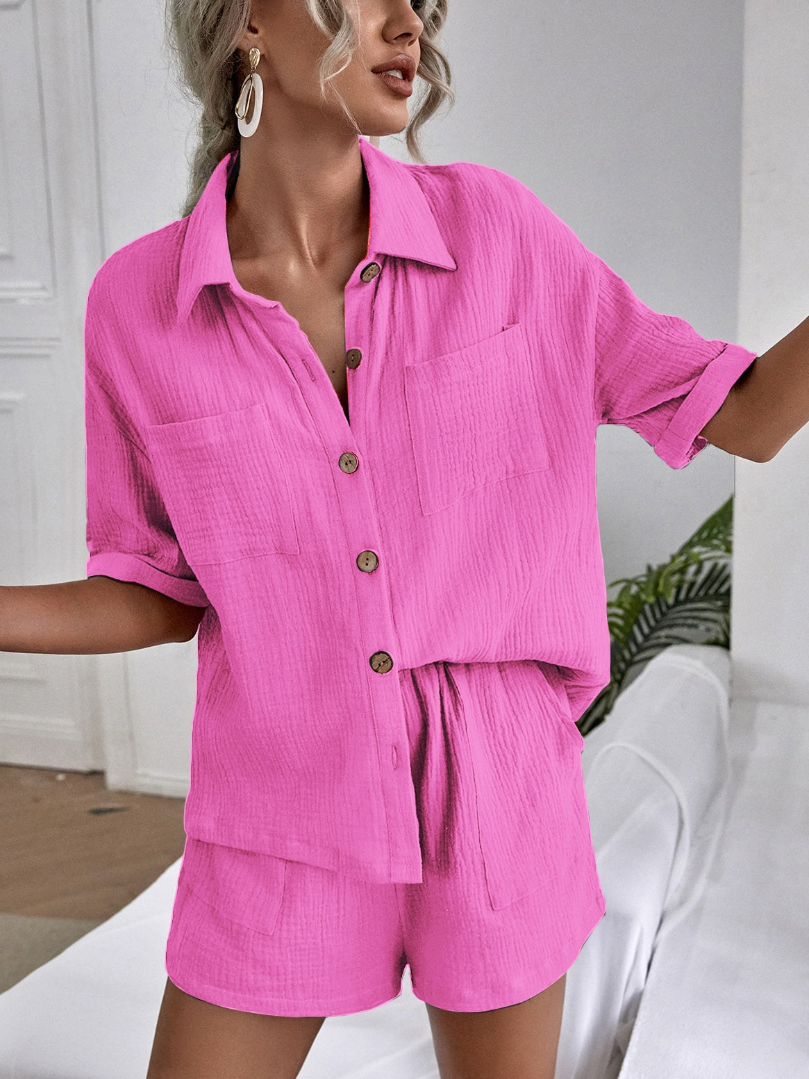 Double-Pocket Shirt and Linen Shorts Set – Marcella – view 2