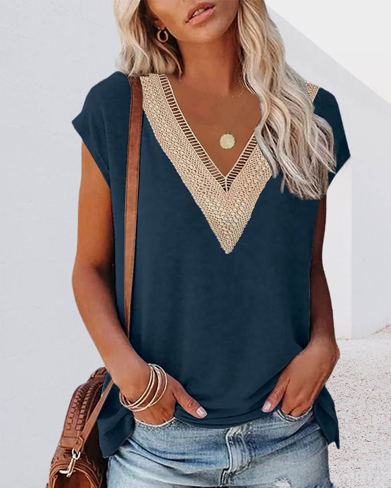 Women's Lace V-Neck Tee – Etta – view 2