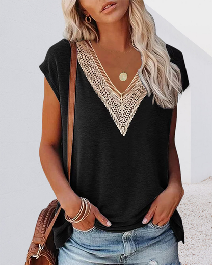 Women's Lace V-Neck Tee – Etta