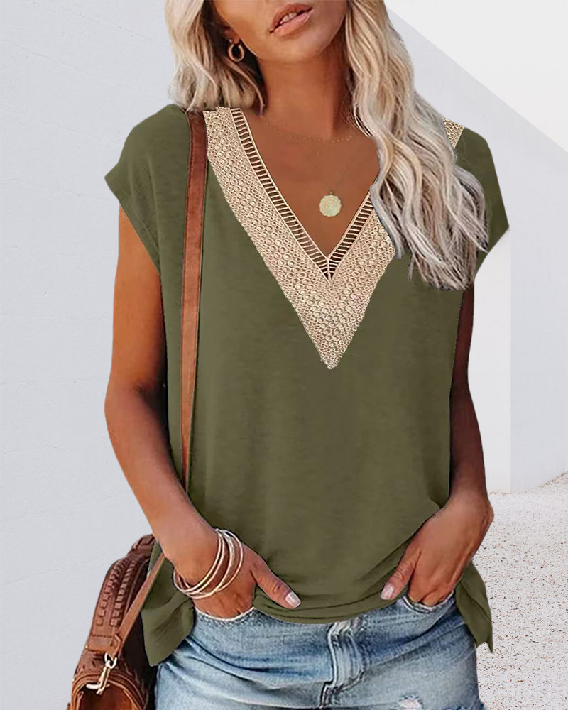 Women's Lace V-Neck Tee – Etta – view 4