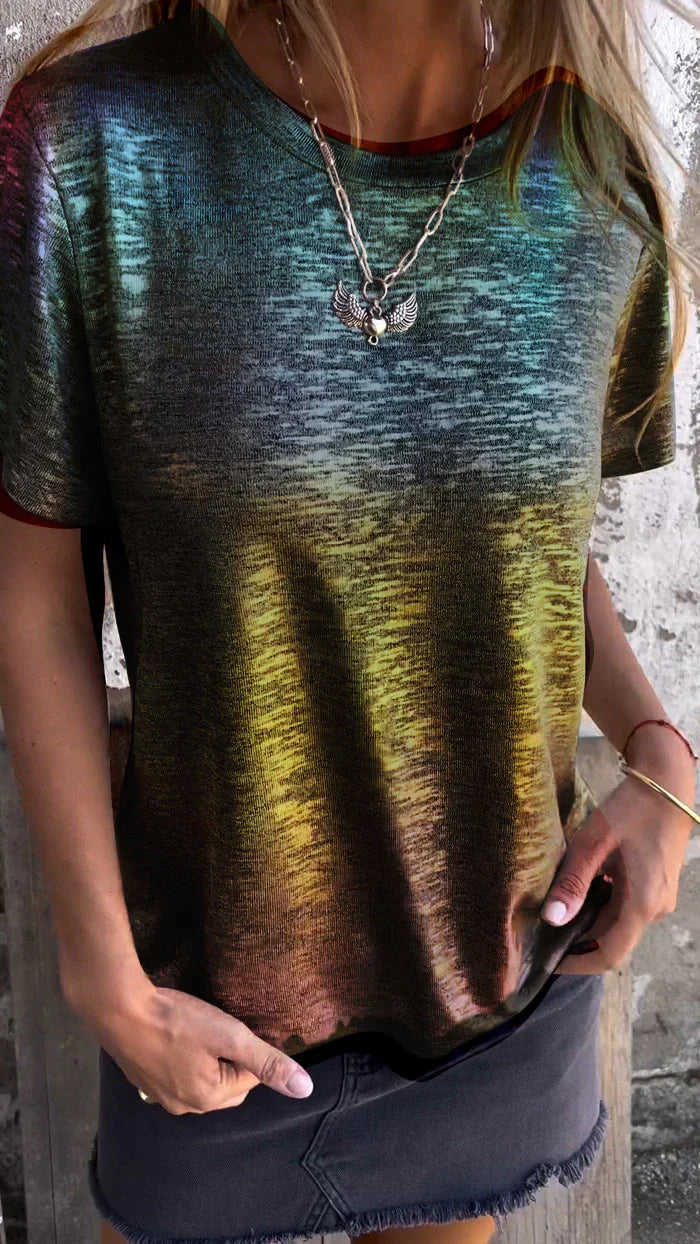 Women's Crewneck Tee – Nicole – Black Multicolor