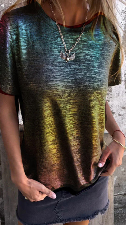 Women's Crewneck Tee – Nicole – Black Multicolor