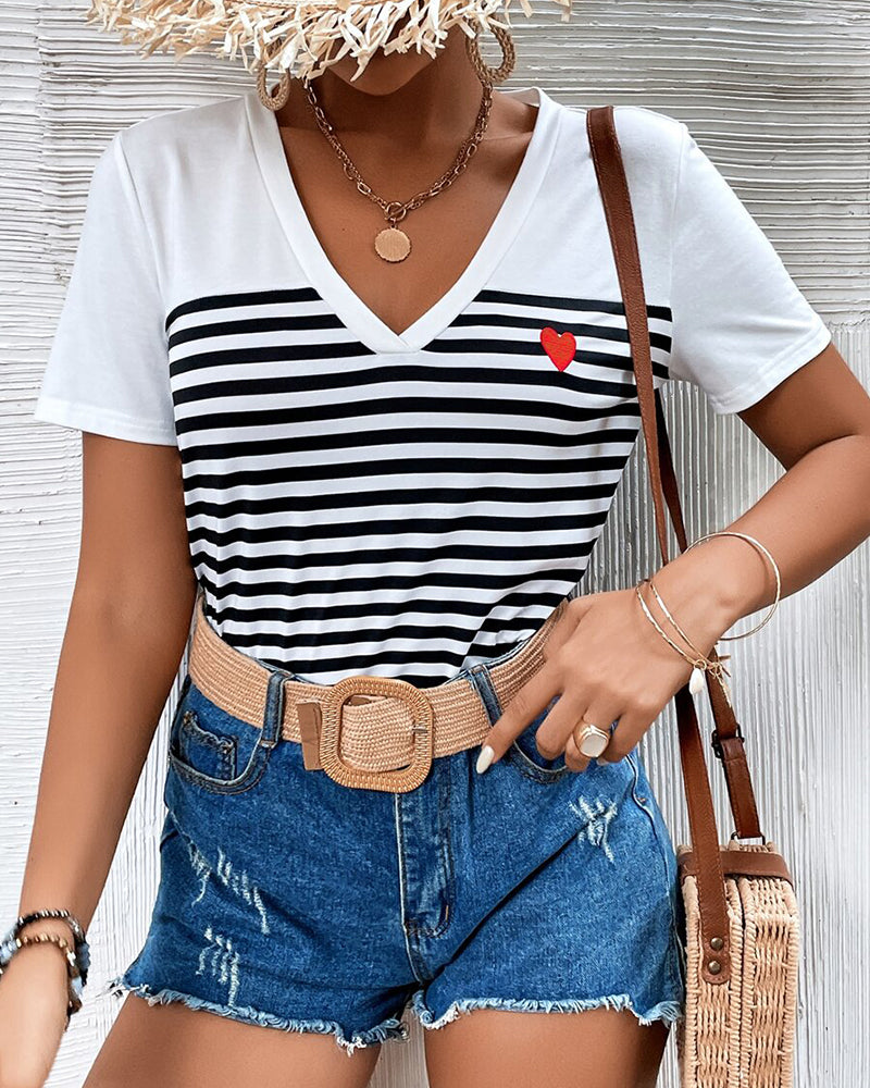 Women's Striped V-Neck Tee – Azura – view 2