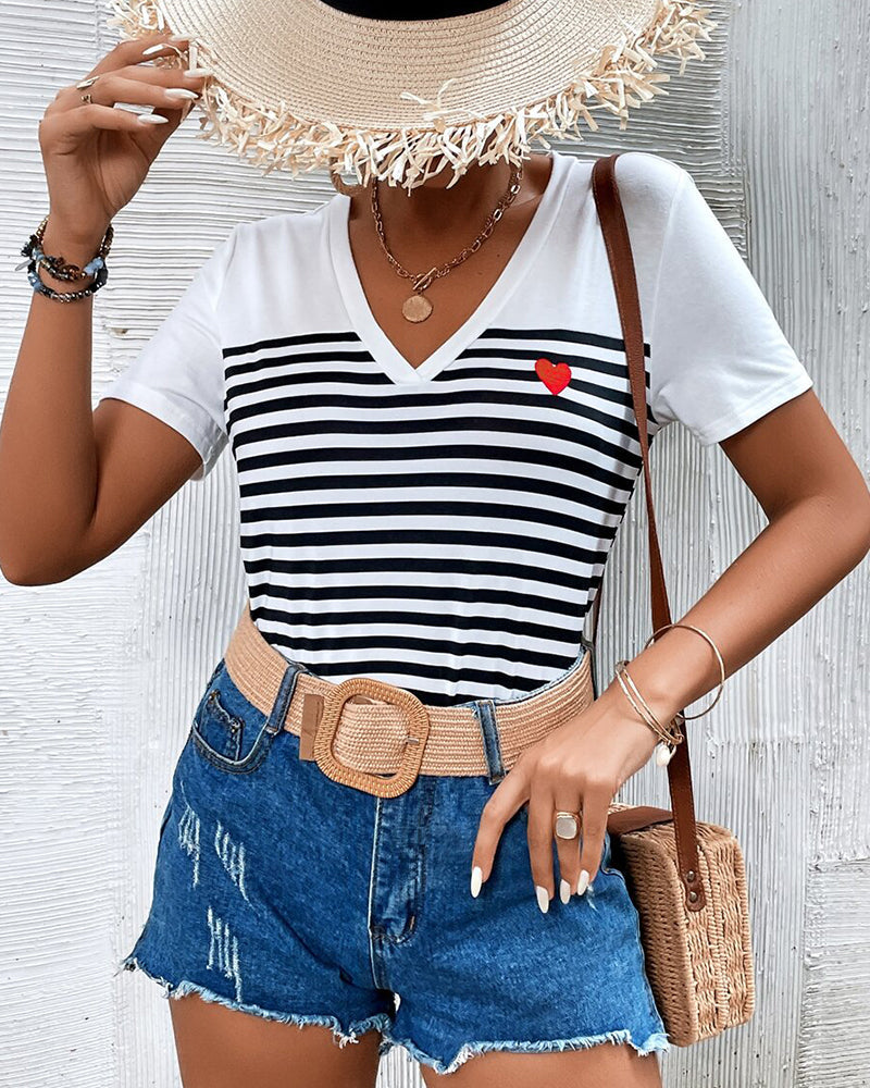 Women's Striped V-Neck Tee – Azura – view 5