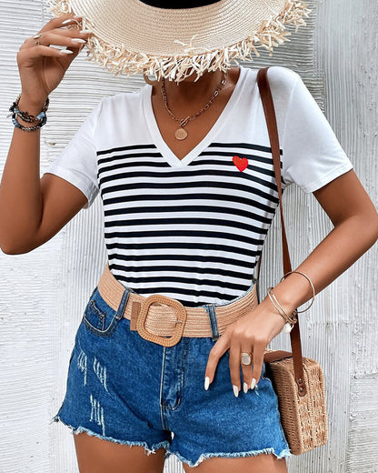 Women's Striped V-Neck Tee – Azura – view 5